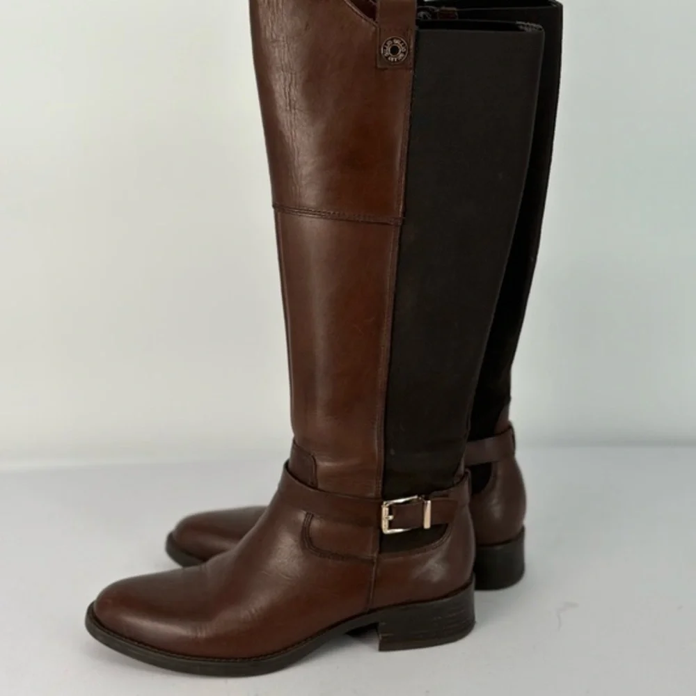 🐈‍⬛ Gillio Brown leather riding boots with elastic panels Boots